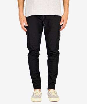 블랙 나일론 지퍼 팬츠