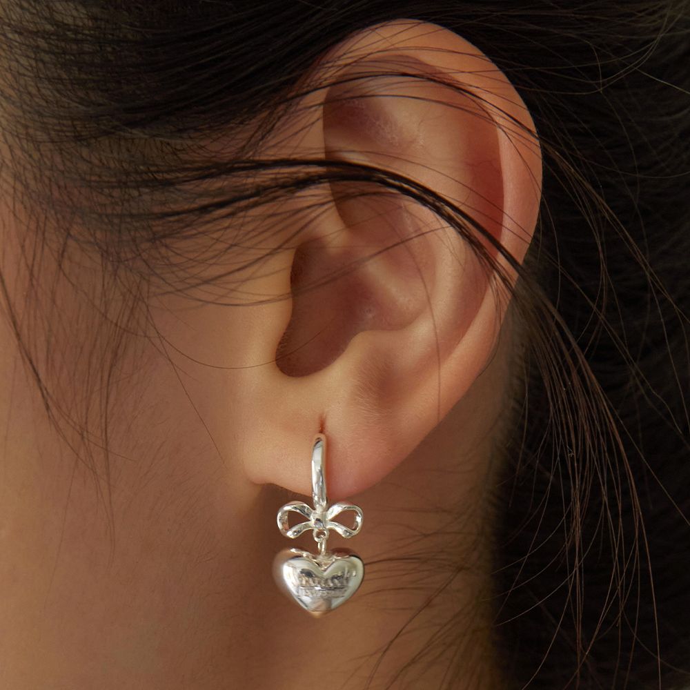 MUSINSA | TATIANA (Silver 925) Ribbon Heart Dangle Hoop