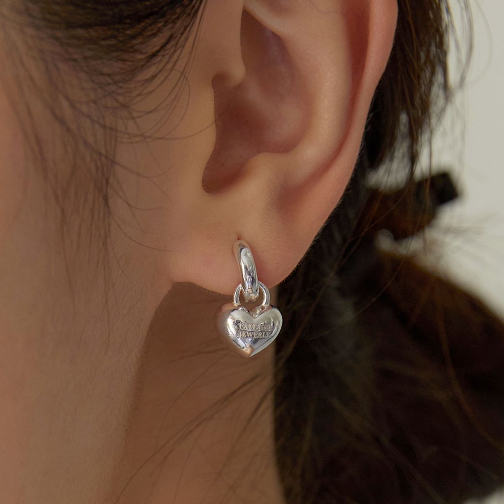 ★TATIANA★ Silver 925 Ribbon Heart Dangle Hoop Earrings EC3 MUSINSA | TATIANA (Silver 925) Ribbon Heart Dangle Hoop