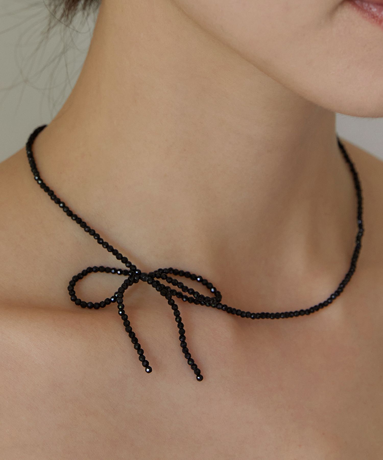 MUSINSA | TATIANA (Silver 925) Bead Ribbon Necklace NZ2103