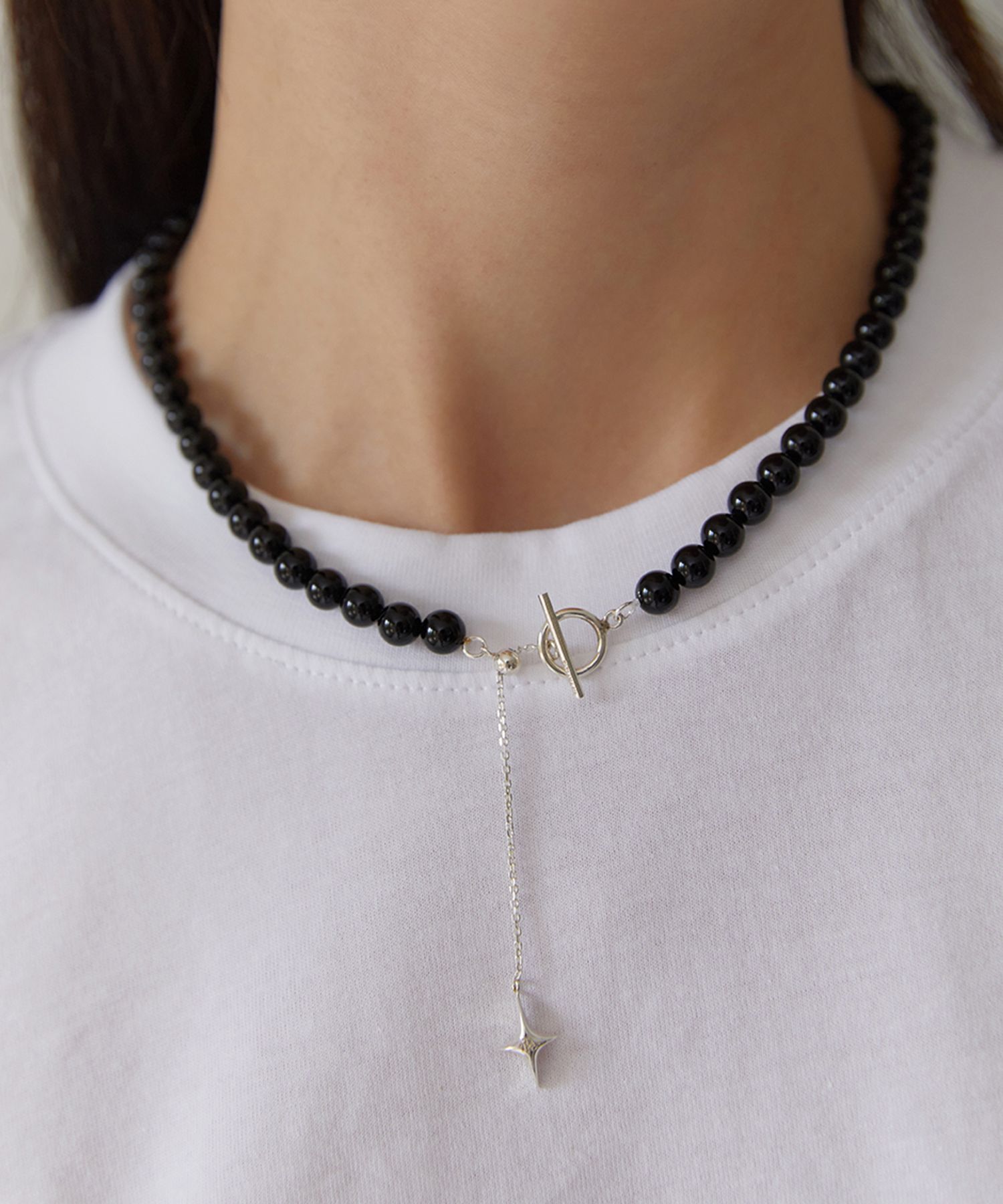 ☆TATIANA☆ Silver 925 Star Toggle 4mm Onyx Necklace NZ2105 MUSINSA | TATIANA (Silver 925) Star Toggle 6mm Onyx Necklace