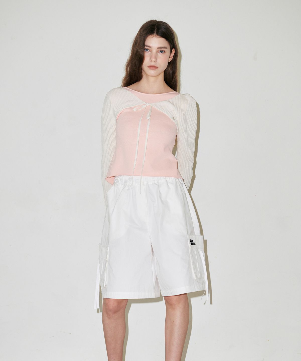 슬로우가먼츠(SLLOW GARMENTS) RIBBON CARGO SHORTS - WHITE