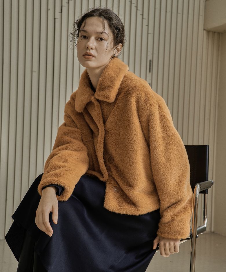 페이크 퍼 숏 코트_오렌지