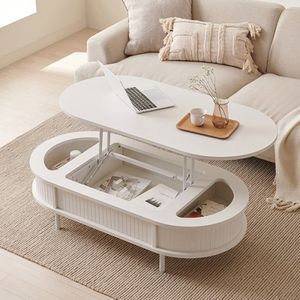 웨이즈 타원형 템바보드 리프트업 소파 테이블 1200