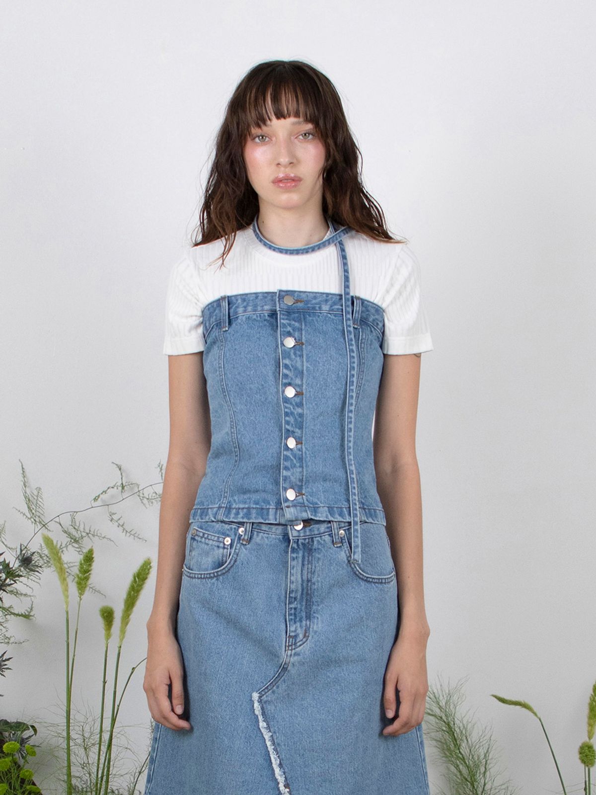 민더리(MEENDERI) SCARF DENIM TUBE TOP - SKY BLUE
