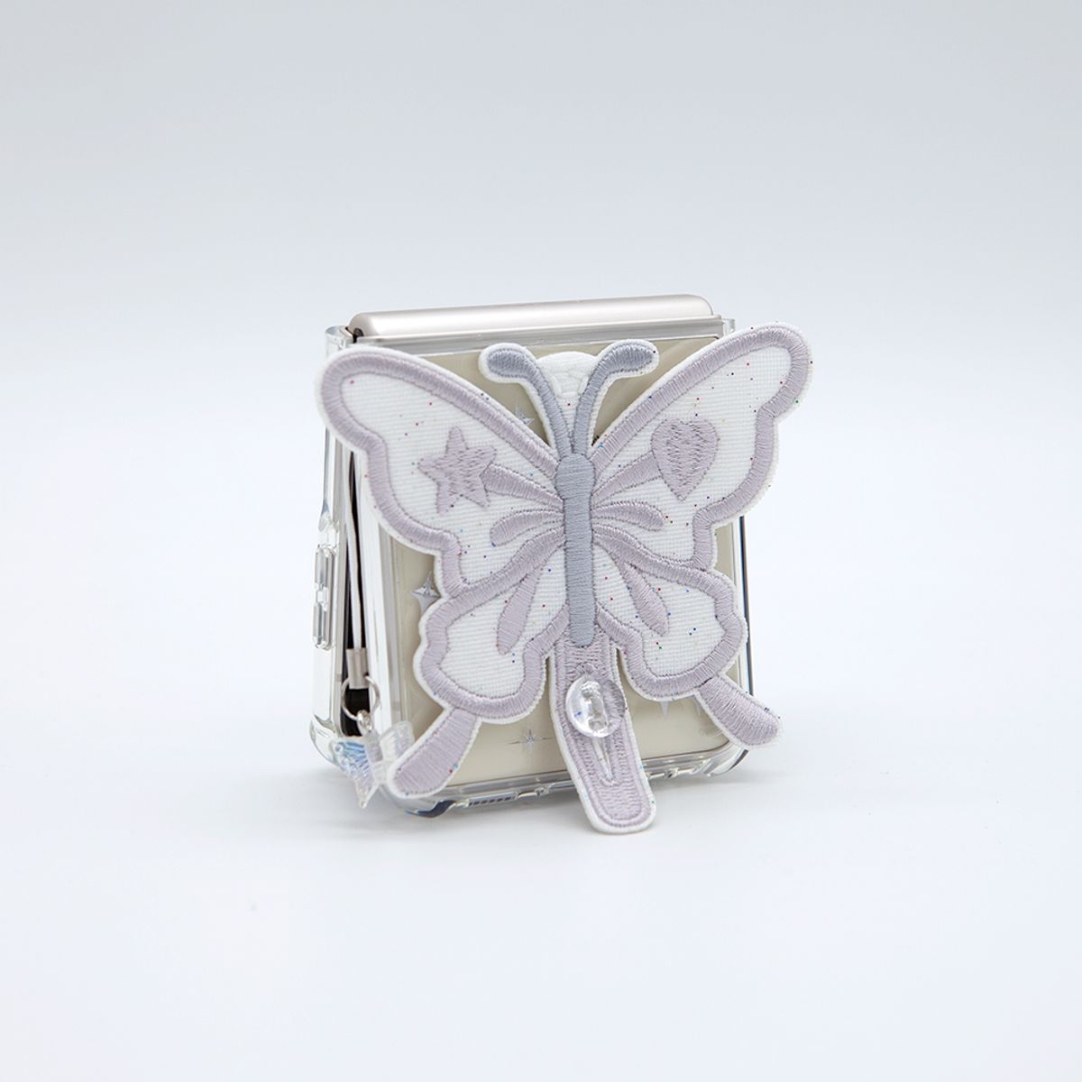 세컨드유니크네임(SECOND UNIQUE NAME) SUN CASE CLEAR  PATCH BUTTERFLY SILVER (Z FLIP)