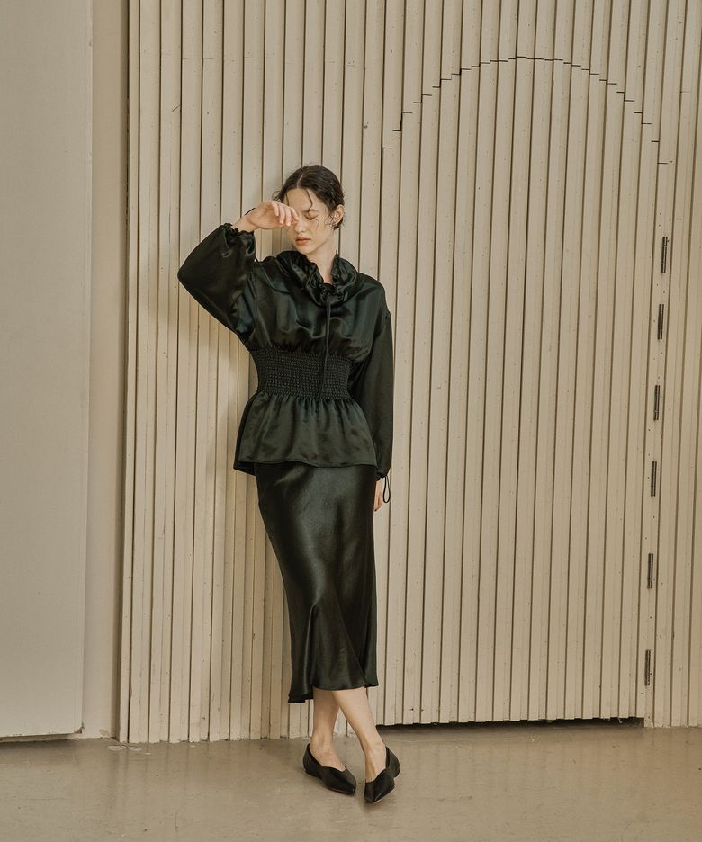 시모어 스트링 블라우스_카키