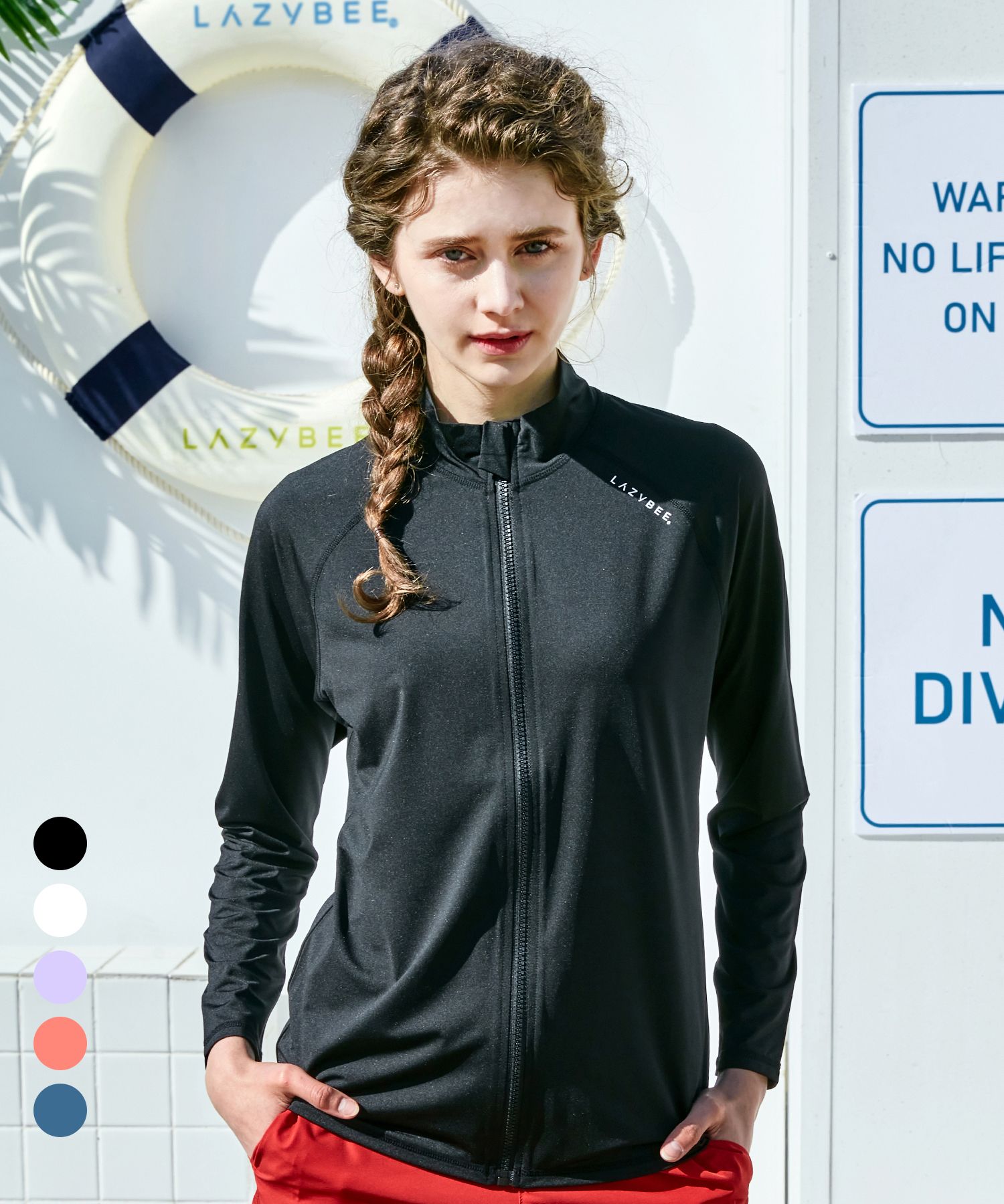 MUSINSA | LAZYBEE Essential Loose Fit Unisex Zip-Up Rash Guard Top ...