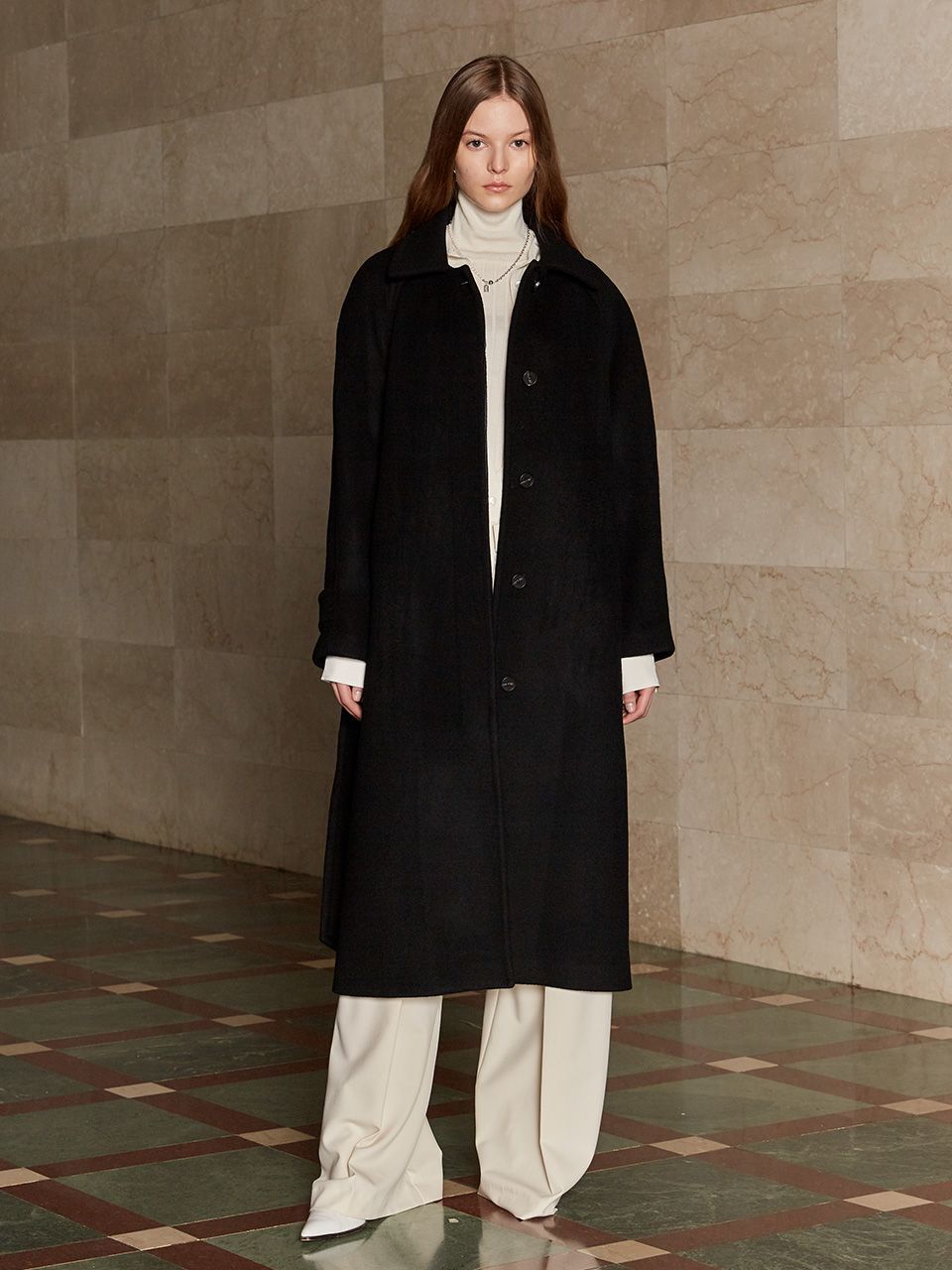 コート |MUSEE| NOIR Cashmere Classic Belted Coat_Dark Black MUSINSA公式 | MUSEE NOIR Cashmere Belted Balmacaan Coat-Dark