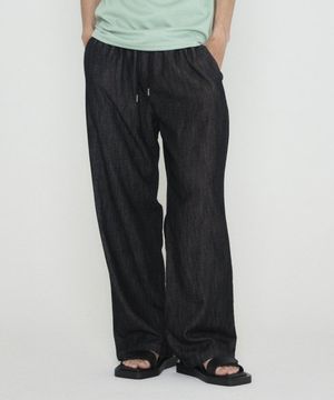 린넨 와이드 데님 팬츠 (흑청)