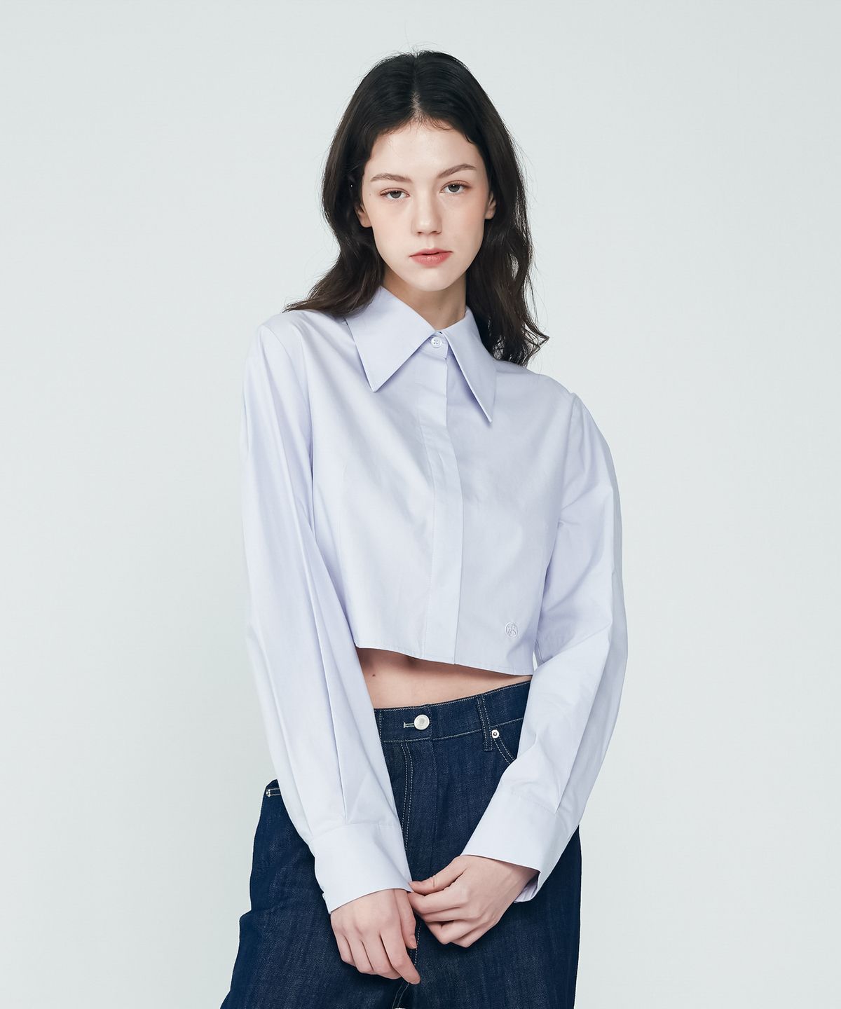 드파시온(DEPASION) 빅 카라 크롭 롱슬리브 셔츠 (라벤더)