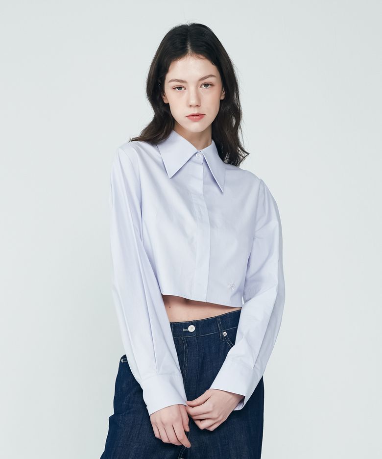 빅 카라 크롭 롱슬리브 셔츠 (라벤더)