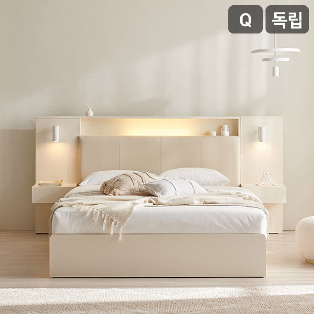 삼익가구(SAMICK) 더메인 LED 프리미엄 가죽헤드 수납 호텔 침대(독립스프링 매트리스-퀸)