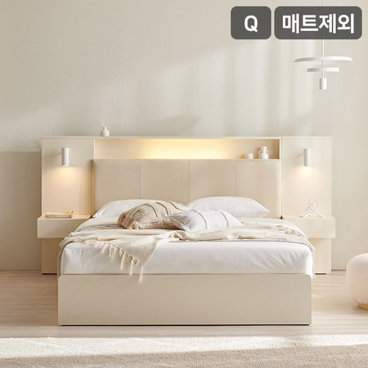 삼익가구(SAMICK) 더메인 LED 프리미엄 가죽헤드 수납 호텔 침대(매트제외-퀸)