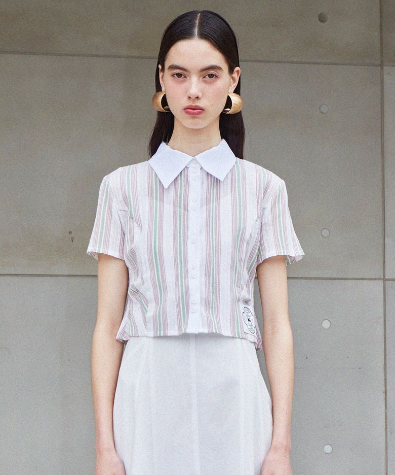 [LINE] Two Button Stripe Blouse (Stripe)