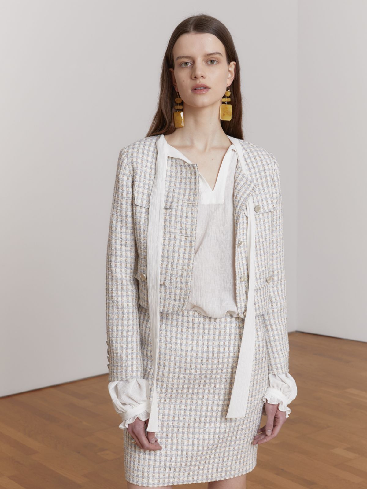 뮤제(MUSEE) SABRINA Crop Tweed Jacket -Blue Tweed