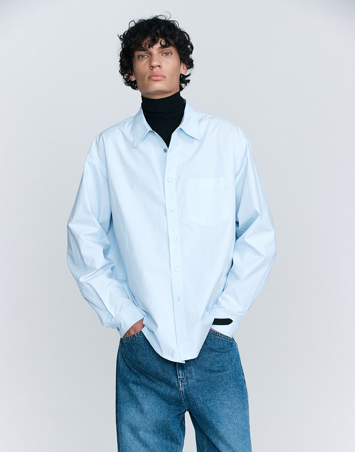 호이테(HEUTE) REGULAR COLLAR COTTON SHIRT LIGHT BLUE