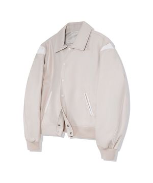 86-IRO199 컬러 믹스 바시티 레더 자켓 아이보리