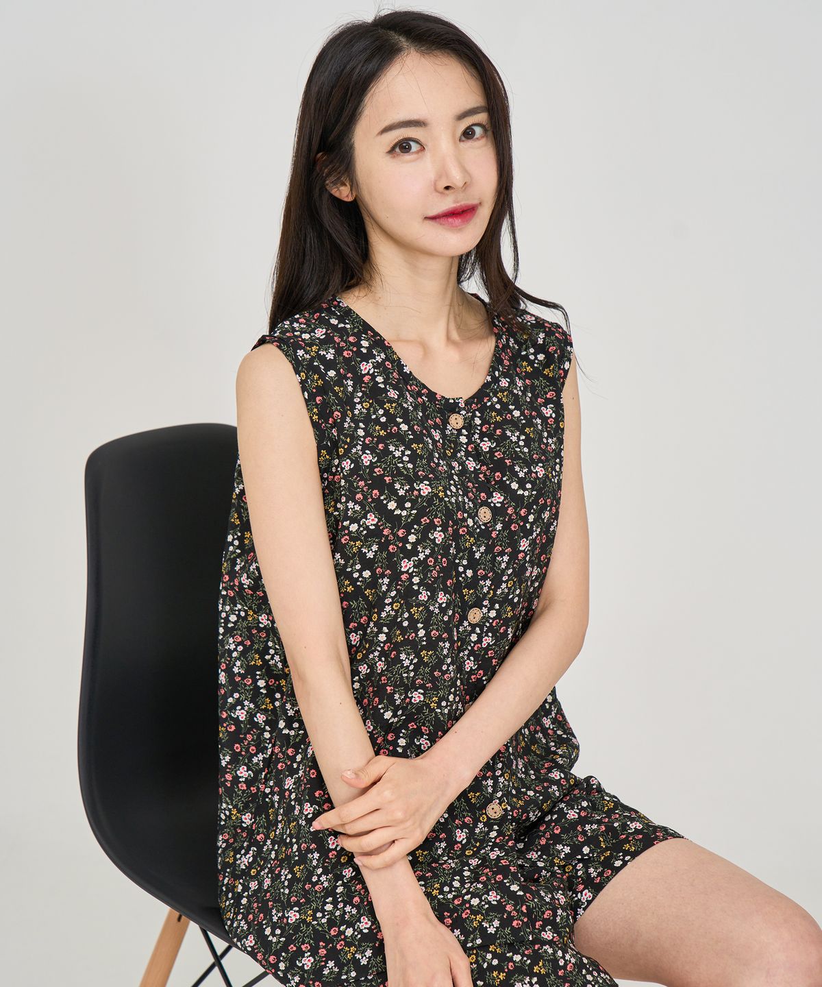 에이원(AONE) [SET] 여성 자연인견 플라워 민소매 상하 잠옷