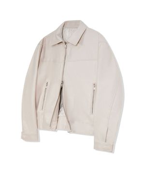 86-IRO236 바이커 카라 레더 자켓 아이보리