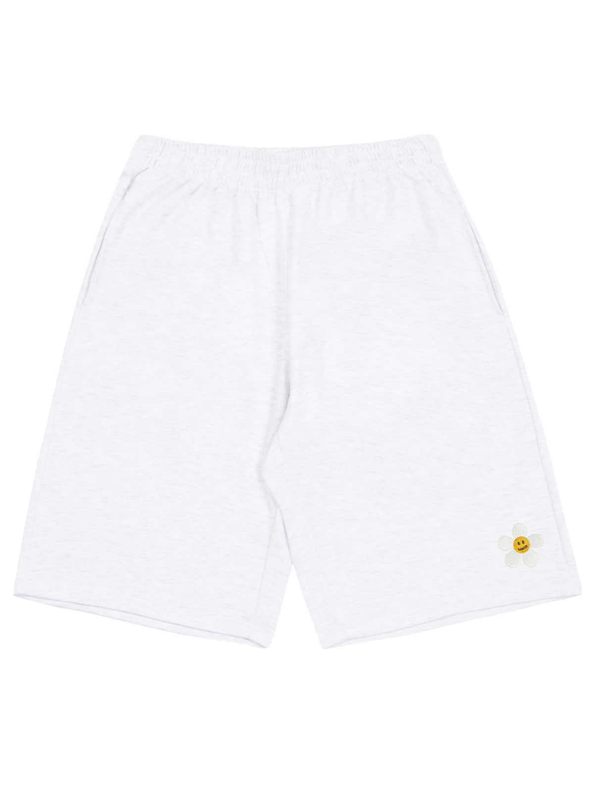 그레이버(GRAVER) [UNISEX]플라워자수 버뮤다 트레이닝 하프팬츠_멜란지화이트