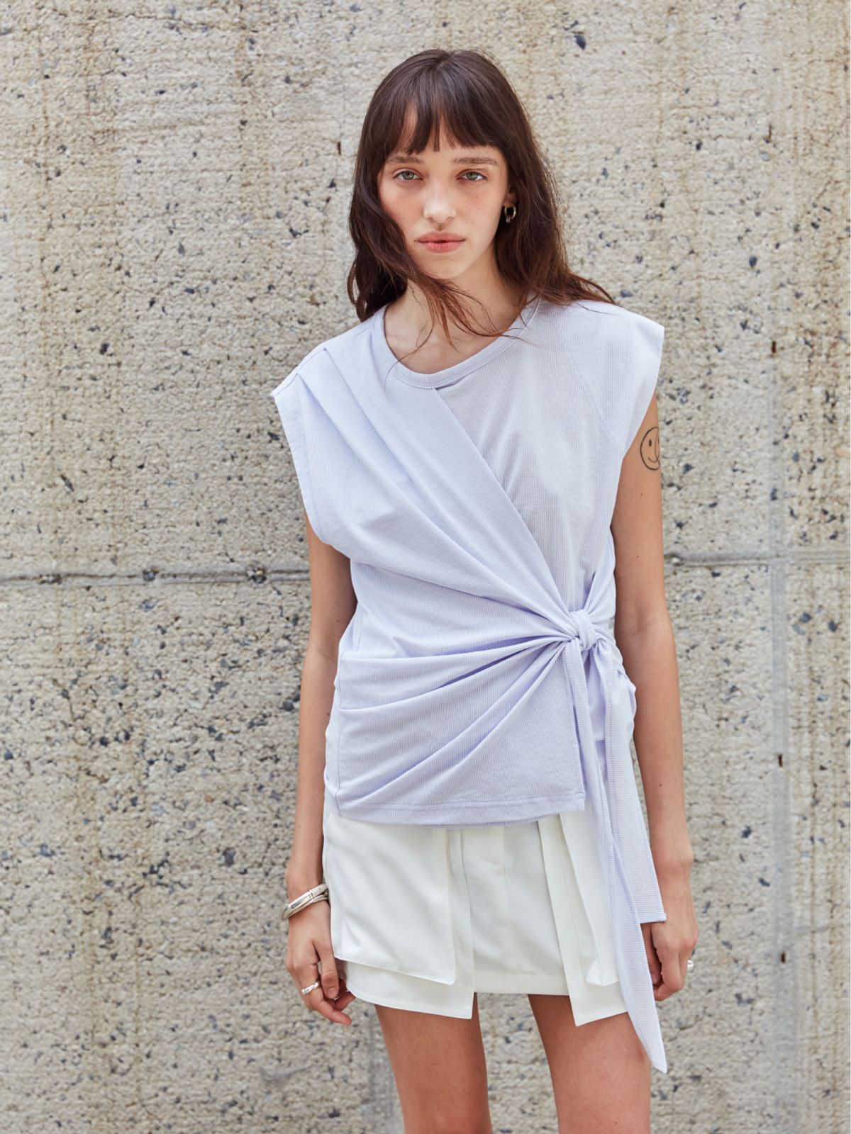 뮤제(MUSEE) DESSINE Draped Sleeveless Jersey Top-Lavender
