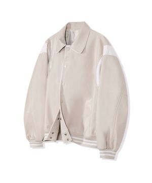 87-STAN008 [리뉴얼] 파이핑 카라 바시티 레더 자켓 아이보리