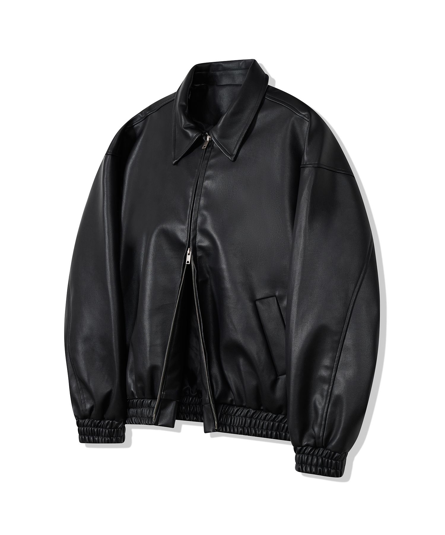 87-STAN010 [Vegan Leather] Standard Blouson Leather Jacket Black