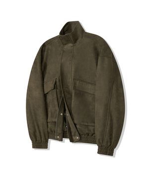 87-STAN011 하이넥 포켓 스웨이드 자켓 카키