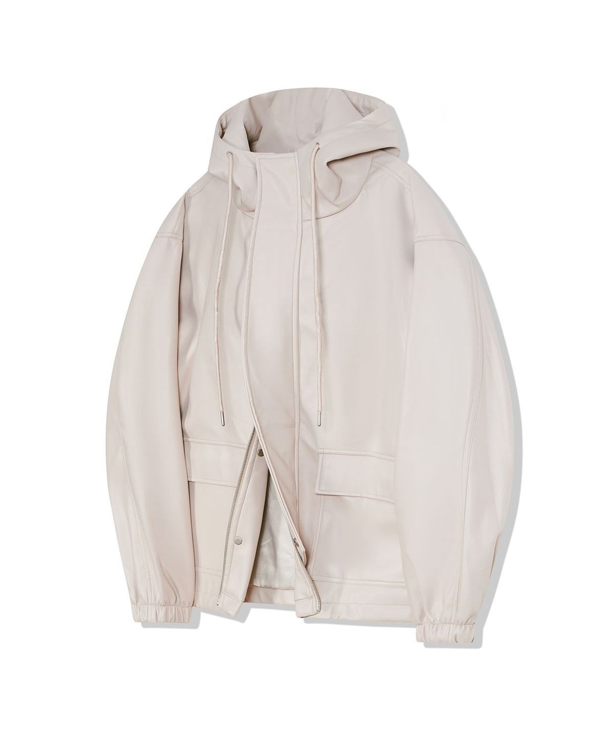 스탠다드에러(STANDARDERROR) 87-STAN014 후드 스트링 레더 자켓 아이보리