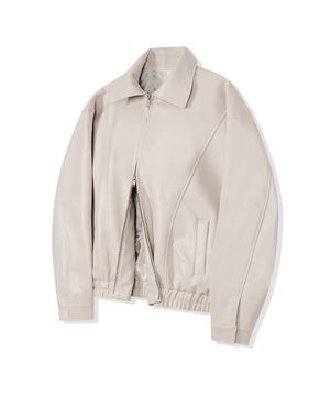 87-STAN018 커브드 블루종 레더 자켓 아이보리