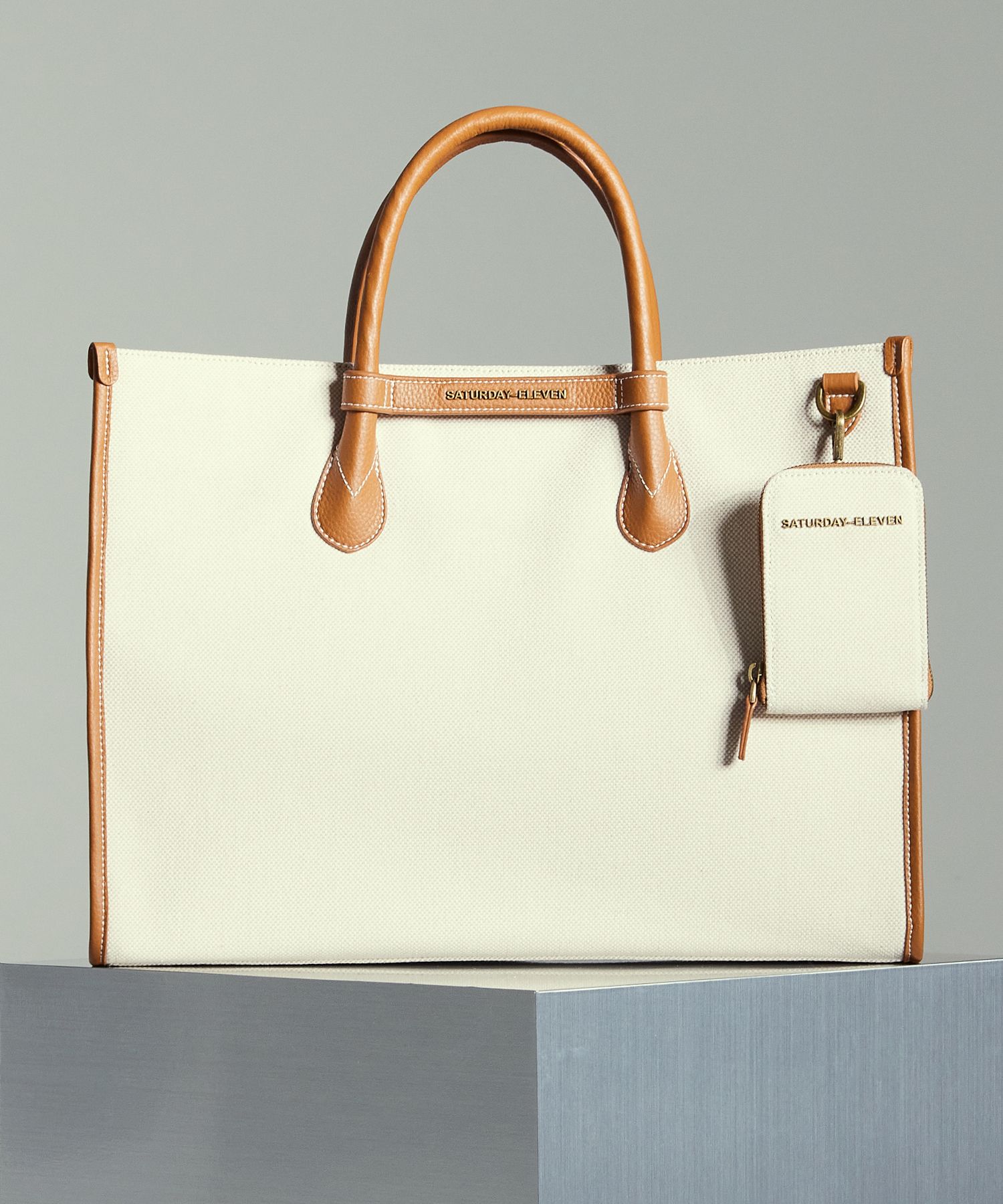 ◆SATURDAY ELEVEN◆ NO46 Canvas Leather Bridge Tote Bag M MUSINSA | SATURDAY ELEVEN Bridge Tote Bag - Brown Ivory