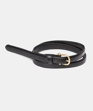(W) gold bell buckle cowhide leather belt (T006_black)