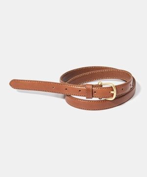 (W) gold bell buckle cowhide leather belt (T006_tan)