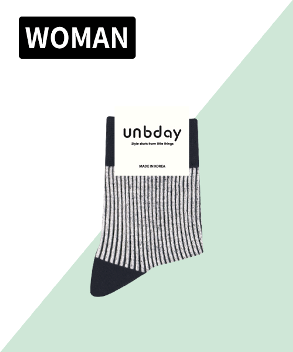 언비데이(UNBDAY) 여자 스트라이프 중목 삭스- 네이비