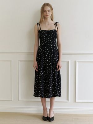 Bloom flower ribbon dress - black