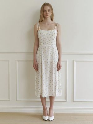 Bloom flower ribbon dress - white