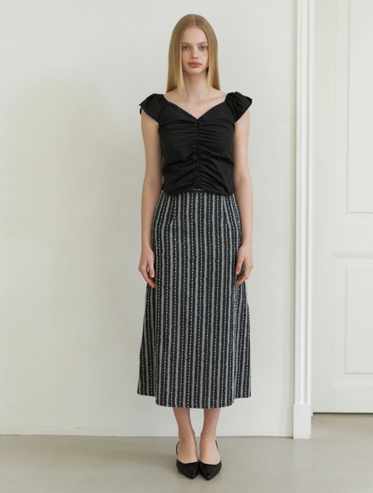 카인더베이비(KINDABABY) lace denim long skirt - black