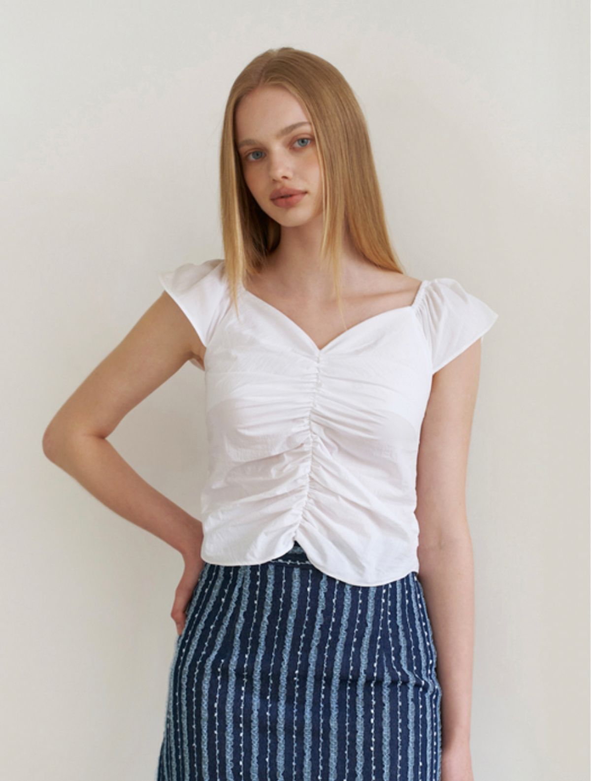 카인더베이비(KINDABABY) cooing shirring blouse - white