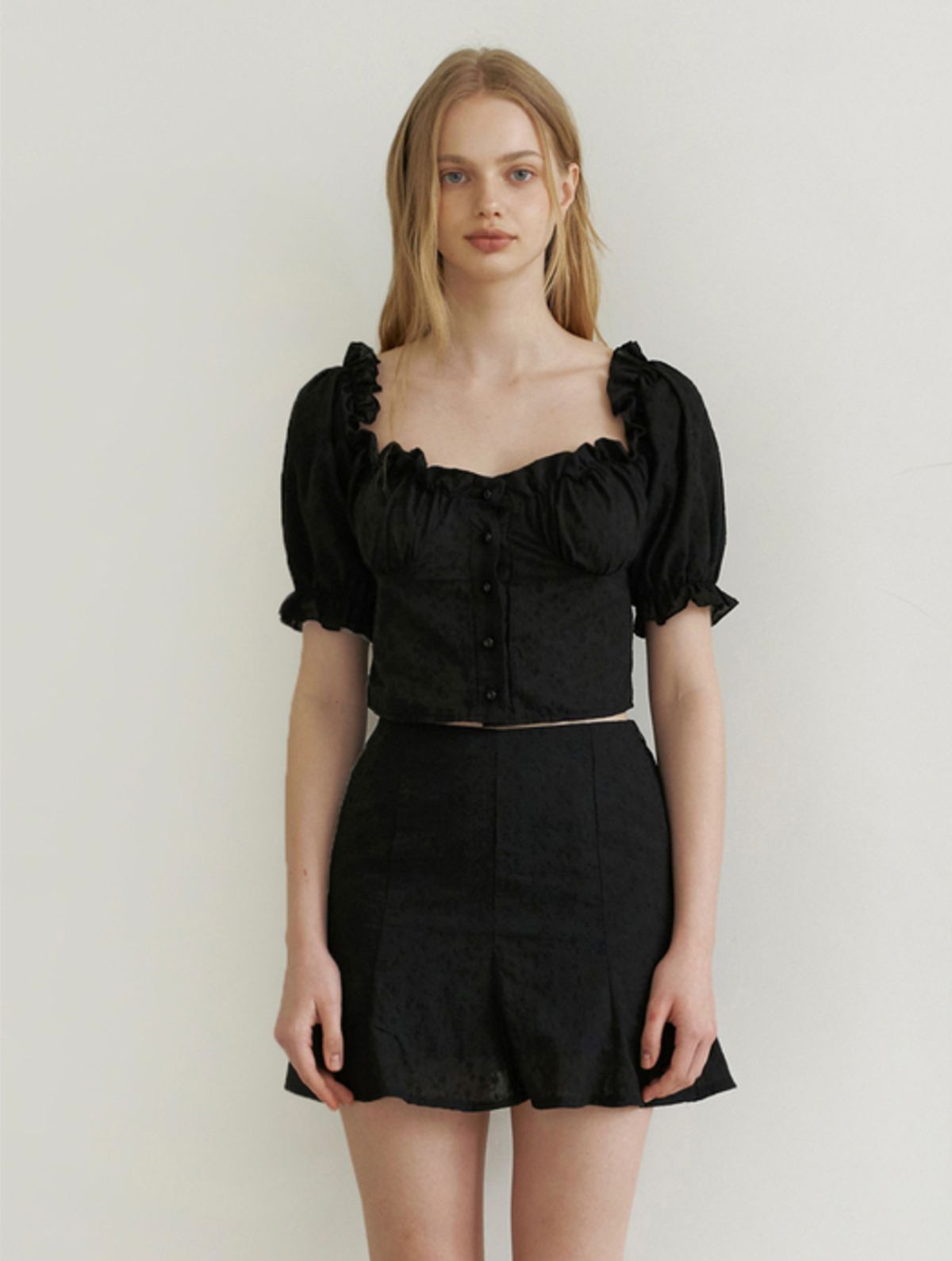 카인더베이비(KINDABABY) love blossom frill blouse - black