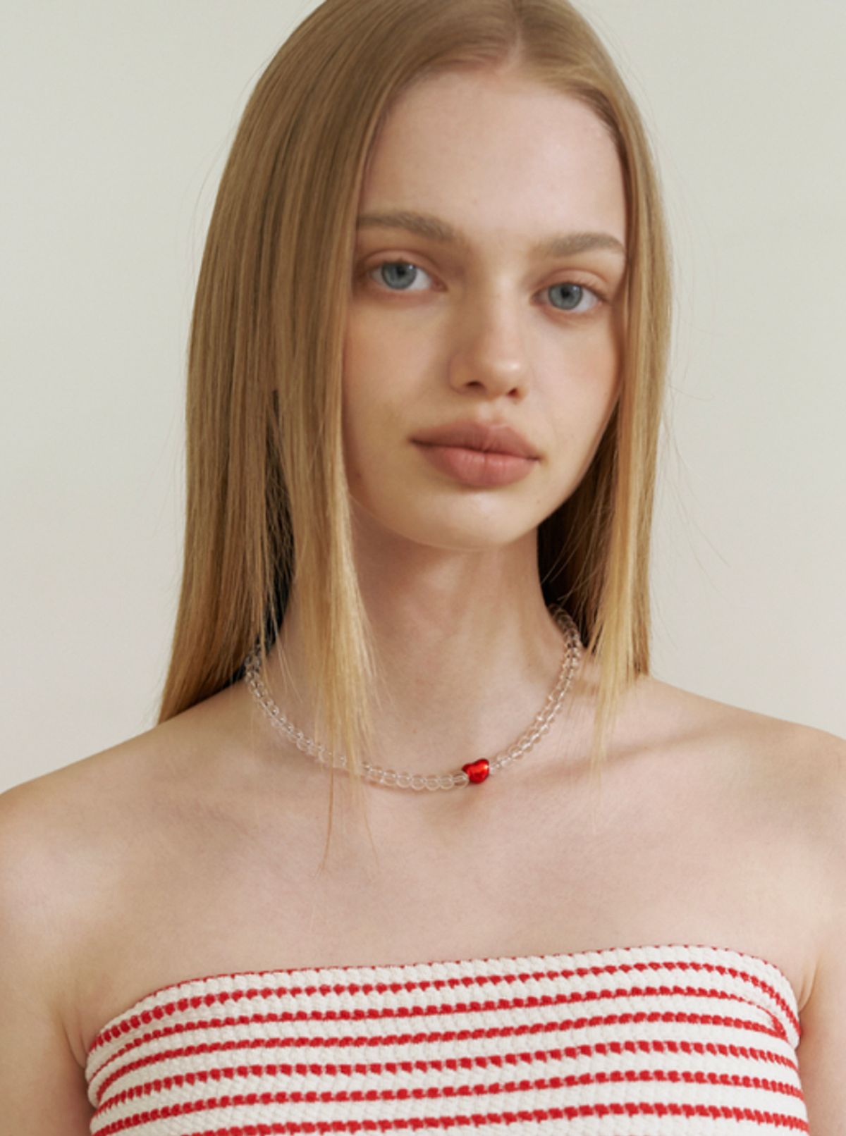카인더베이비(KINDABABY) red heart point crystal necklace