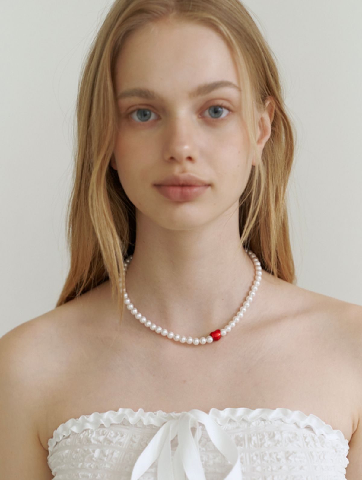카인더베이비(KINDABABY) red heart point pearl necklace