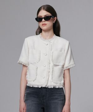 프린지드썸머트위드자켓 아이보리