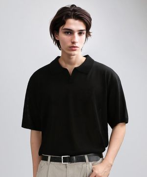 COLLAR HALF MESH-KNIT (BLACK)