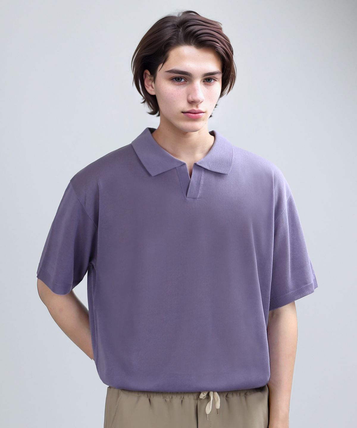 베리베인(VERYVAIN) COLLAR HALF MESH-KNIT (PURPLE)