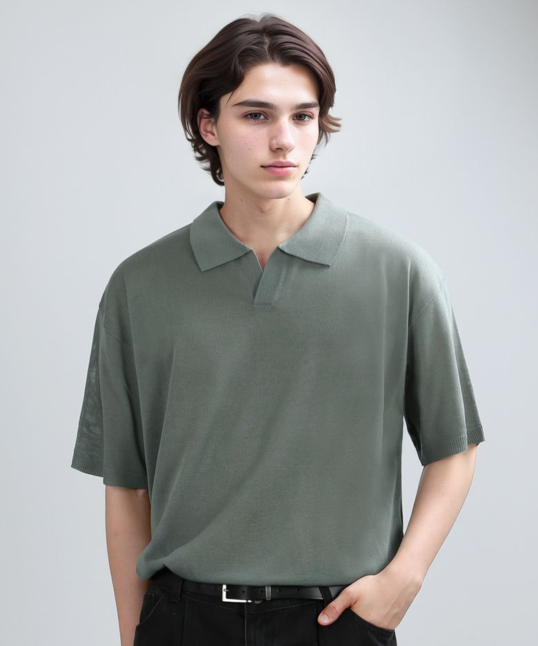 COLLAR HALF MESH-KNIT (ASH GREEN)