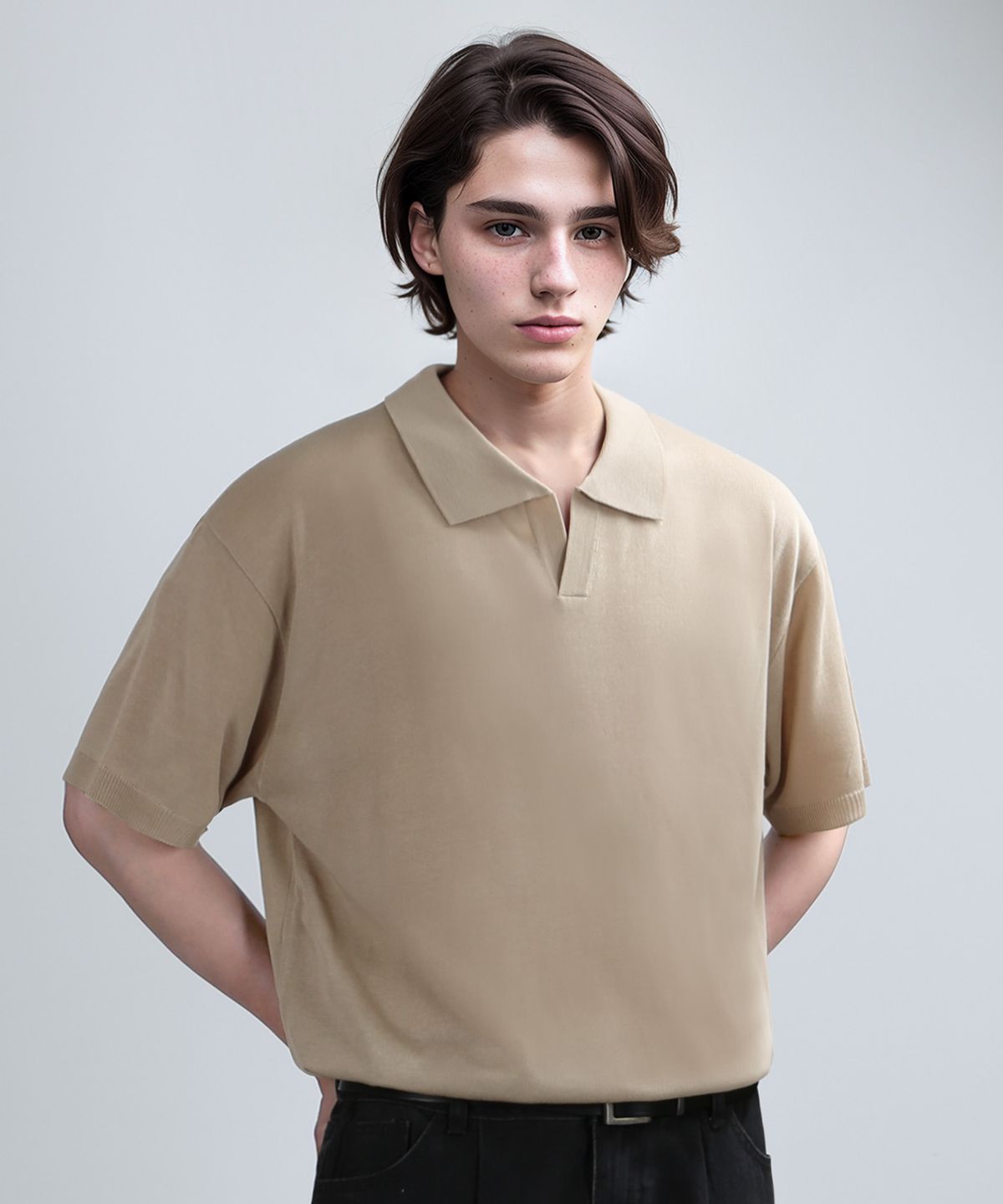 베리베인(VERYVAIN) COLLAR HALF MESH-KNIT (BEIGE)