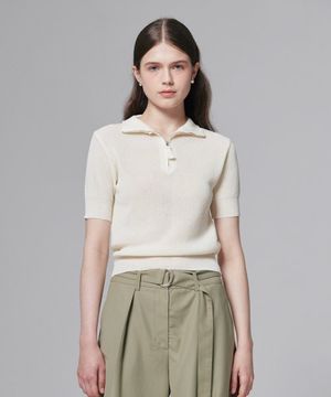 하프 집업 니트 탑 아이보리