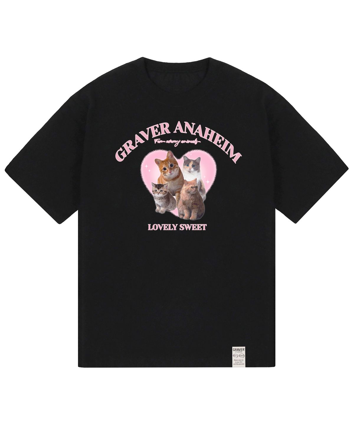 그레이버(GRAVER) [UNISEX]4 러블리 캣 반팔티_블랙