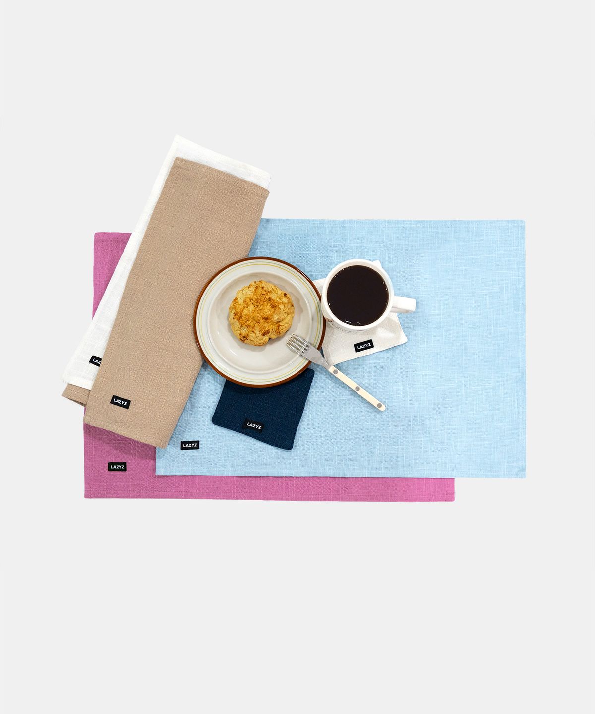 레이지지(LAZYZ) 클래식 린넨 코스터 + 테이블 매트 세트